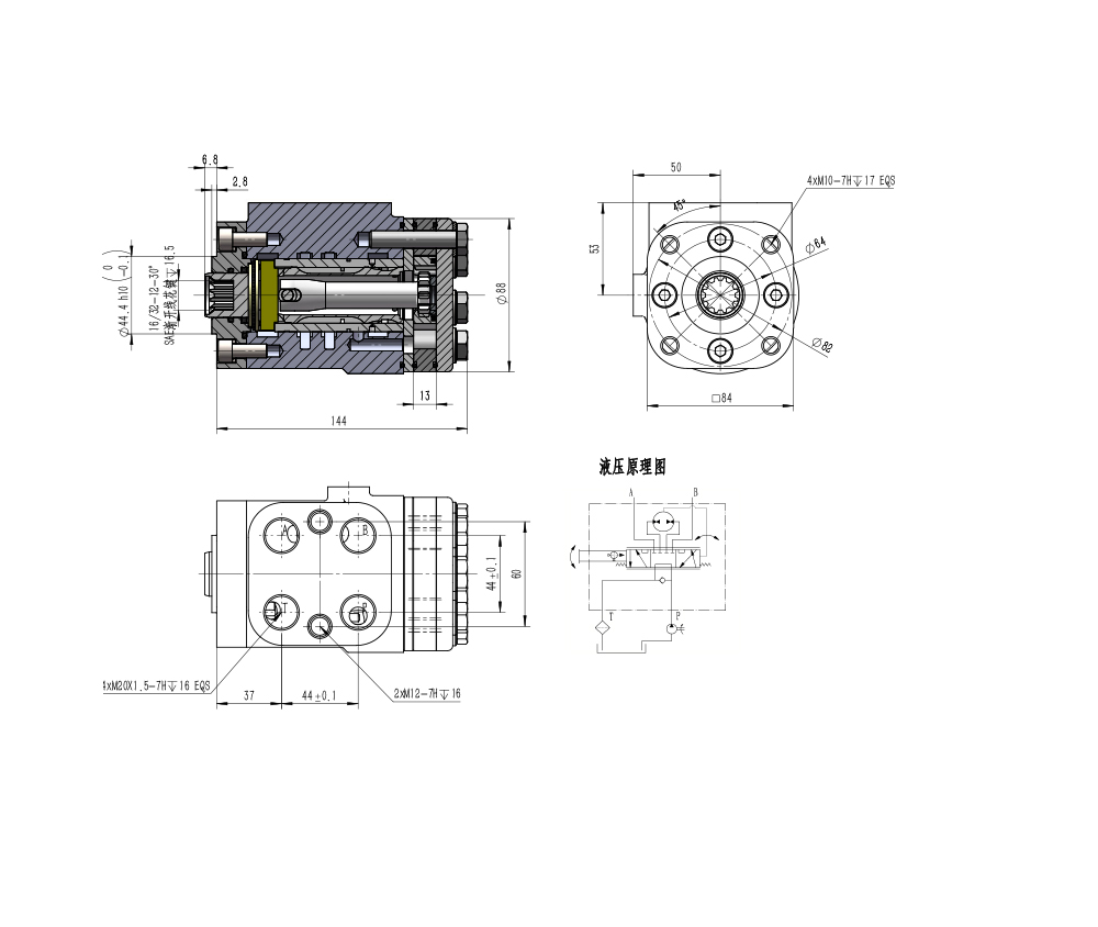BZZ1-E100B 100 ml/r 7.5 L/min Streering Unit drawing image
